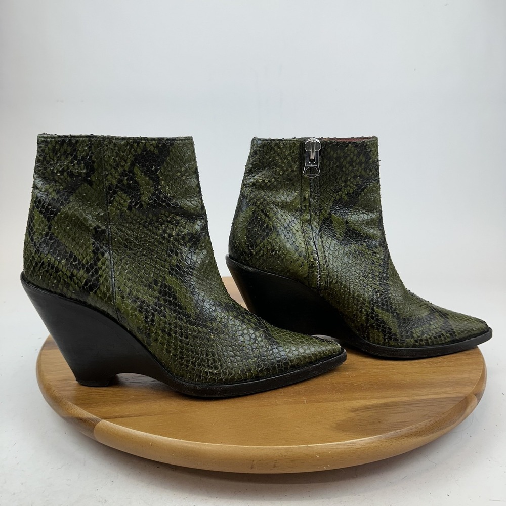 Womens Acne Studios Cony Green Snakeskin Animal Print Wedge Booties‎ Size EU 38
